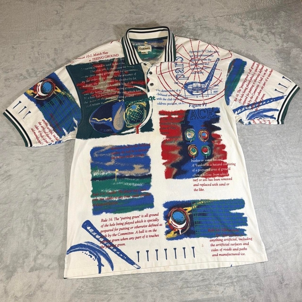 Crazy 90s Vintage Golfsmith All Over Print Golf Polo | White | XXL